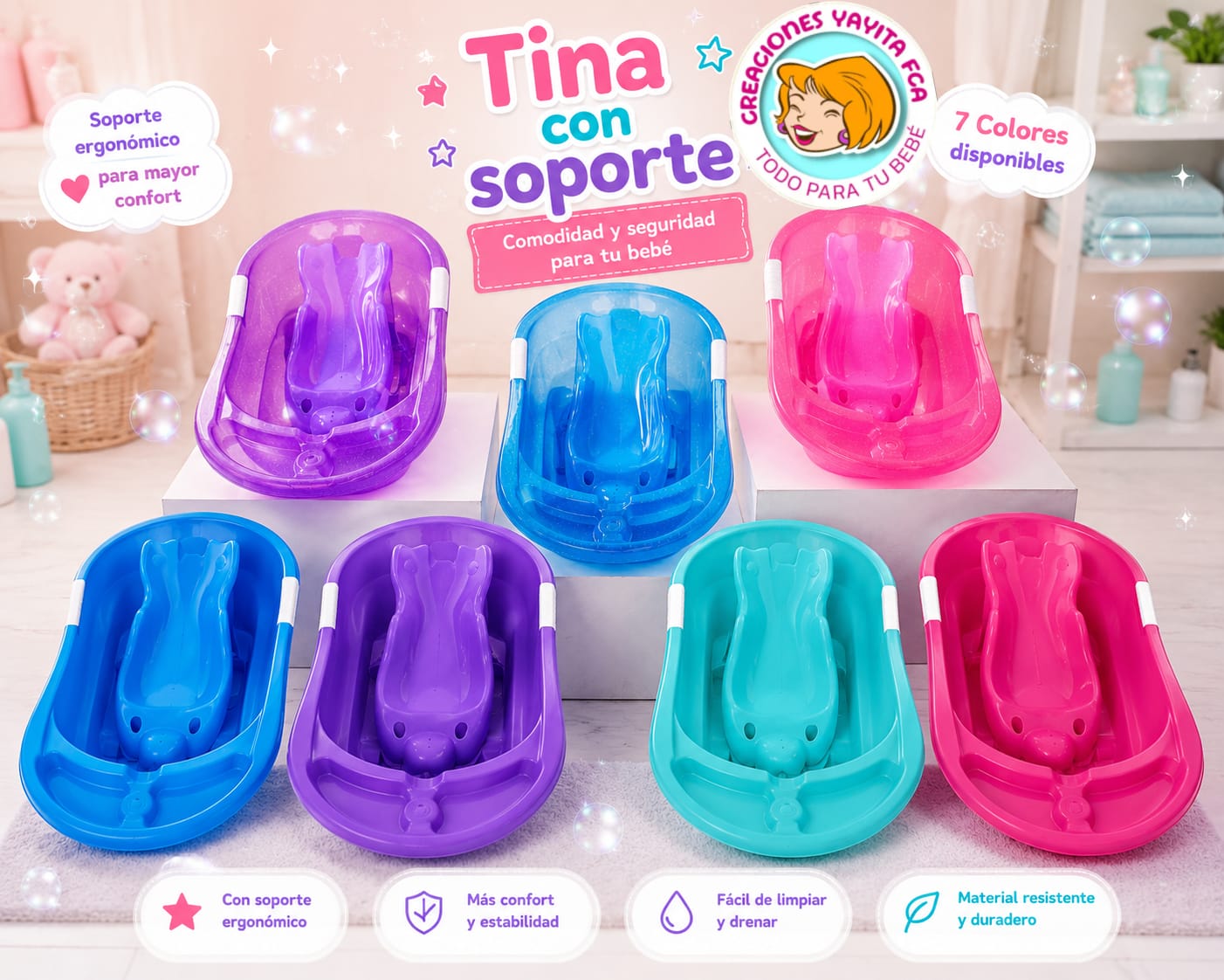 Tina Plástica Con Soporte